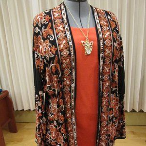FOREVER 21 SHEER BLACK KIMONO JACKET WITH HAND EMBROIDERY. SIZE